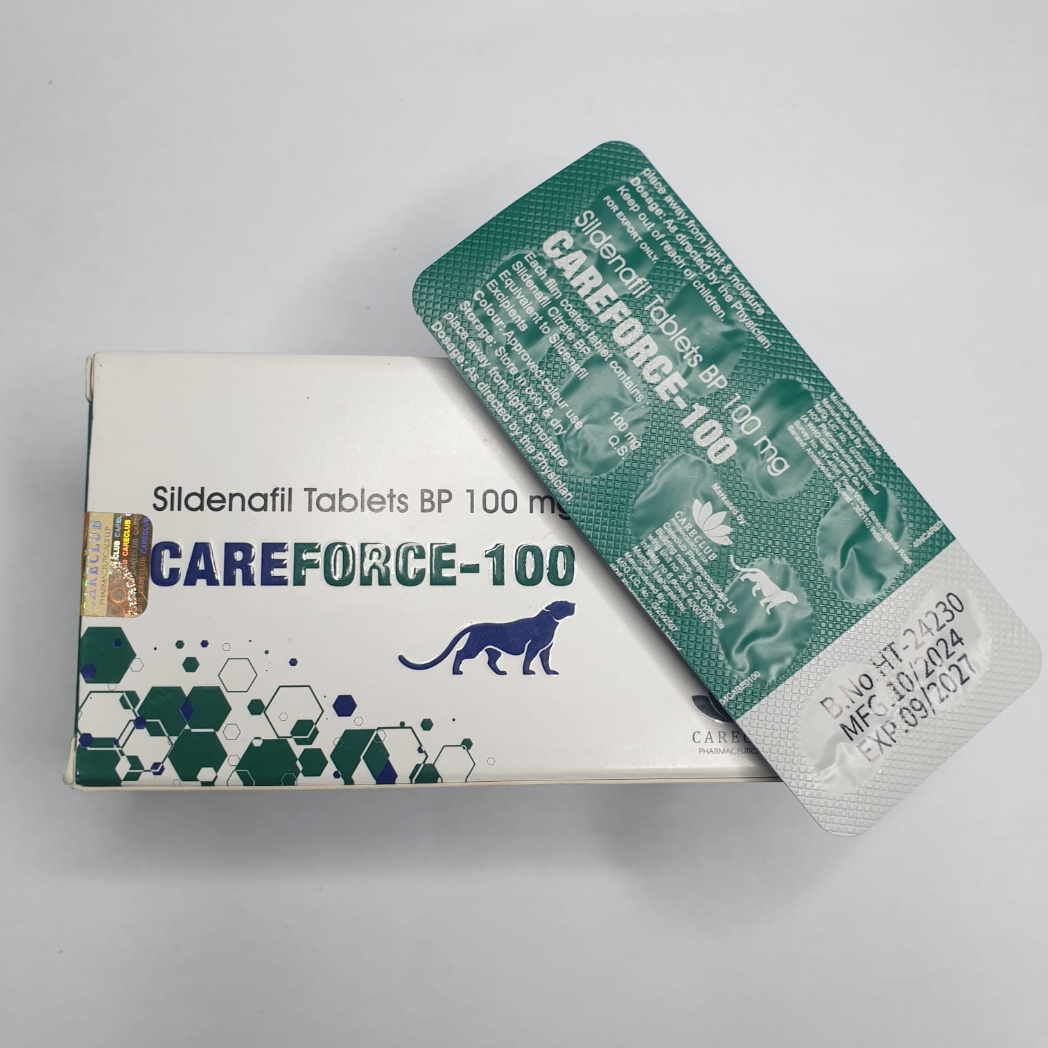 A strip of 10 Sildenafil Citrate Men's Sex Enhancing Tablets BP 100 mg; Sildenafil treats erectile dysfunction by increasing blood flow to the penis during sexual stimulation