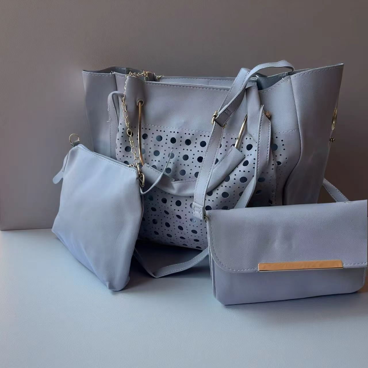 3pcs Ladies Bag Set Women Handbags Shoulder Tote Sling Bags PU Leather Waterproof Kings Fashion