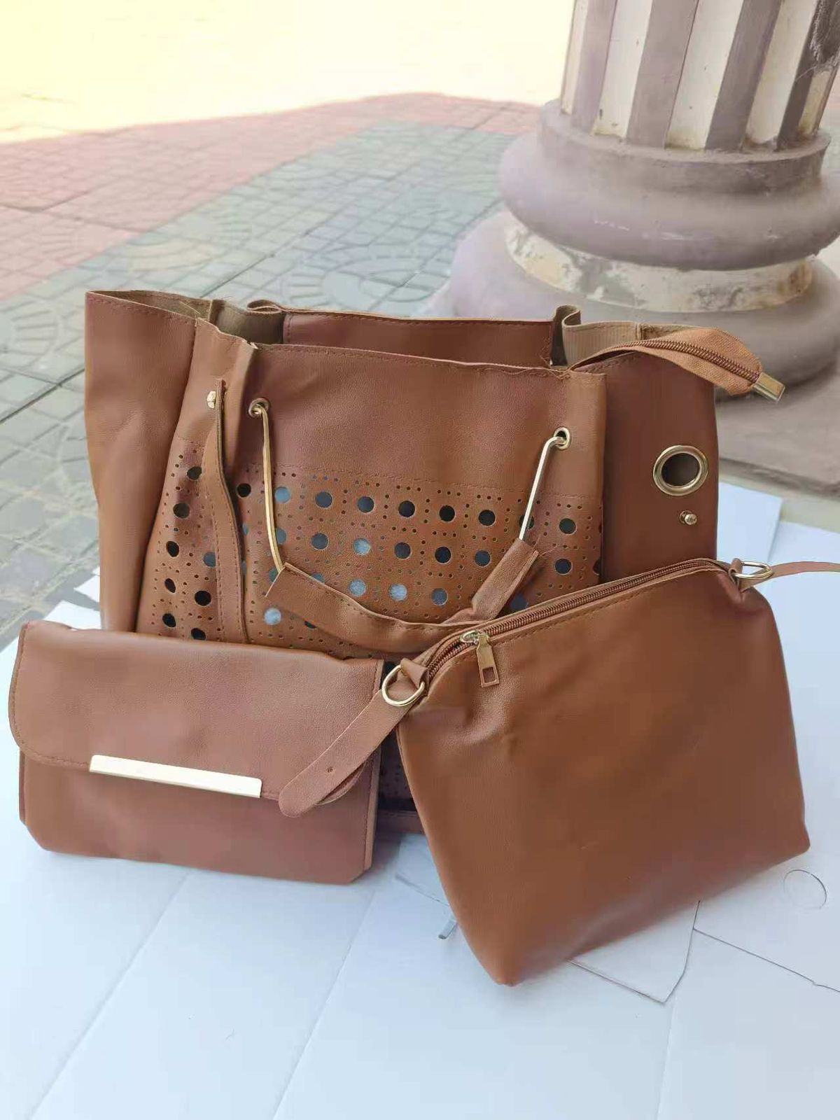 3pcs Ladies Bag Set Women Handbags Shoulder Tote Sling Bags PU Leather Waterproof Kings Fashion