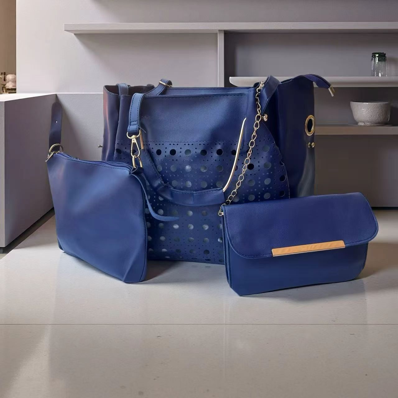 3pcs Ladies Bag Set Women Handbags Shoulder Tote Sling Bags PU Leather Waterproof Kings Fashion