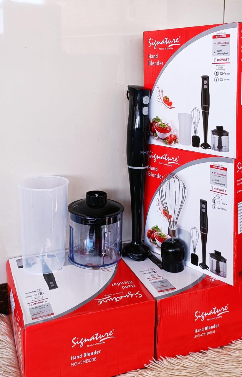 Signature Multifunctional 4 In 1 Hand Blender with Chopper, whisk, Measuring cup For Mixing Baby food, Mince, Whisk chop.Multi-functional cooking tool, 4 in 1 combo 
Two speed choices for different sc
