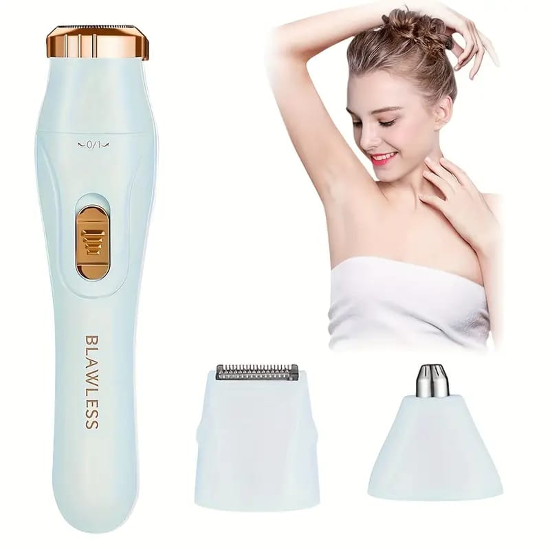 3in1 Blawless multifunction rechargeable shaver with 3 shaver heads.3 IN 1 WOMEN'S ELECTRIC SHAVER】Our hair trimmer kit for women is designed for full body hair removal with three removable blade head
