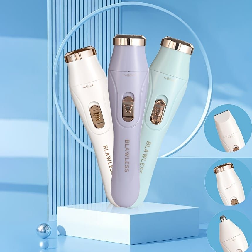 3in1 Blawless multifunction rechargeable shaver with 3 shaver heads.3 IN 1 WOMEN'S ELECTRIC SHAVER】Our hair trimmer kit for women is designed for full body hair removal with three removable blade head