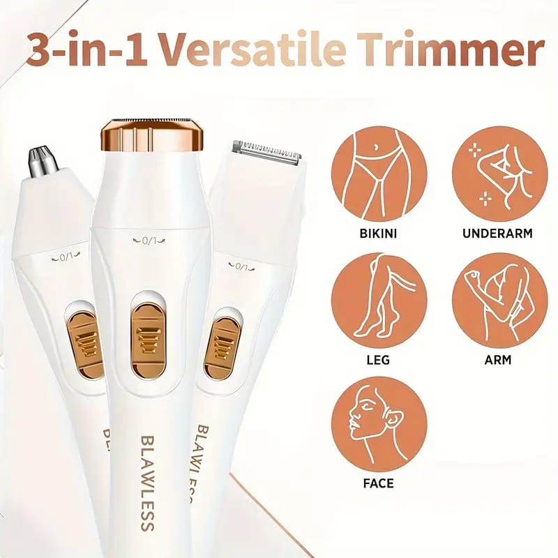 3in1 Blawless multifunction rechargeable shaver with 3 shaver heads.3 IN 1 WOMEN'S ELECTRIC SHAVER】Our hair trimmer kit for women is designed for full body hair removal with three removable blade head