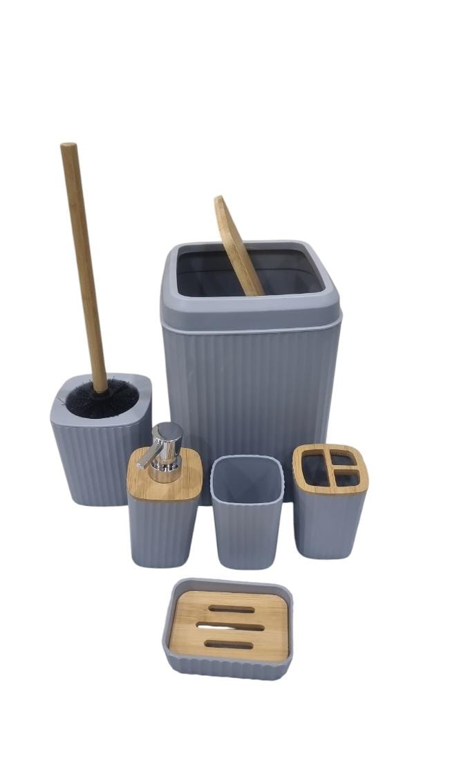 6pcs Eco-Friendly Plastic Bamboo washroom bathroom Accessories set.6pcs Eco-Friendly Plastic Bamboo washroom bathroom Accessories set. Toilet soap dispenser/Holder Toothbrush holder kit
★Includes: Tra