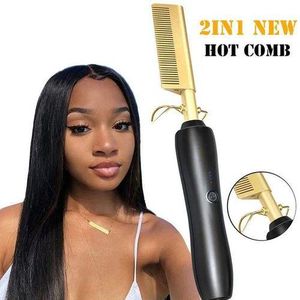 Original 2 IN 1 Hot Comb Wet And Dry Hair Use Hair Straightener Comb.2IN1 Hair straightener, curling iron, waving iron, brush, heated comb, hairdressing accessory, for straight hair, curlers effect

I