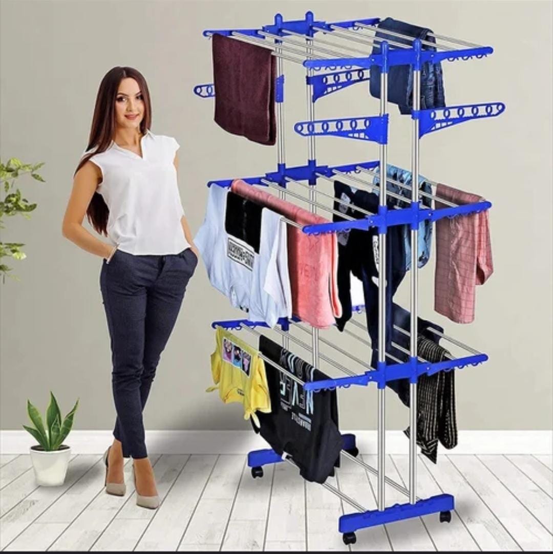 VIBRAT Clothes Drying Rack Folding Clothes Rail 3 Tier Clothes Horses Rack Stainless Steel Laundry Garment Dryer Stand with Two Side Wings