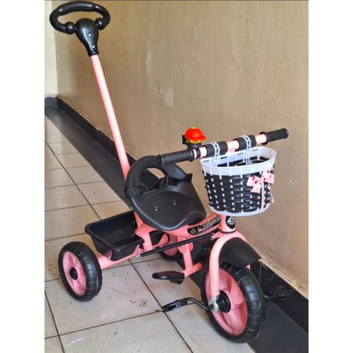 Tricycle with Parent Handle and Basket, Toddler Ride-On Stroller Bike, Push Trike