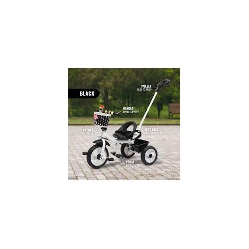 Tricycle with Parent Handle and Basket, Toddler Ride-On Stroller Bike, Push Trike
