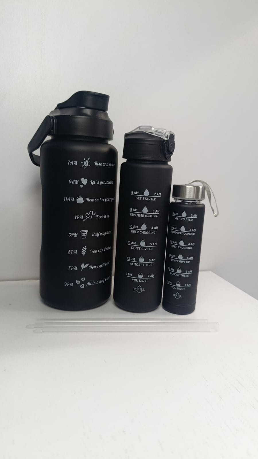 3 IN 1 MOTIVATIONAL WATER BOTTLES SET 💪✨
Stay hydrated. Stay focused. Stay motivated!
This stylish 3 in 1 Motivational Water Bottles Set is perfect for school, gym, office, travel, and daily use.
📦