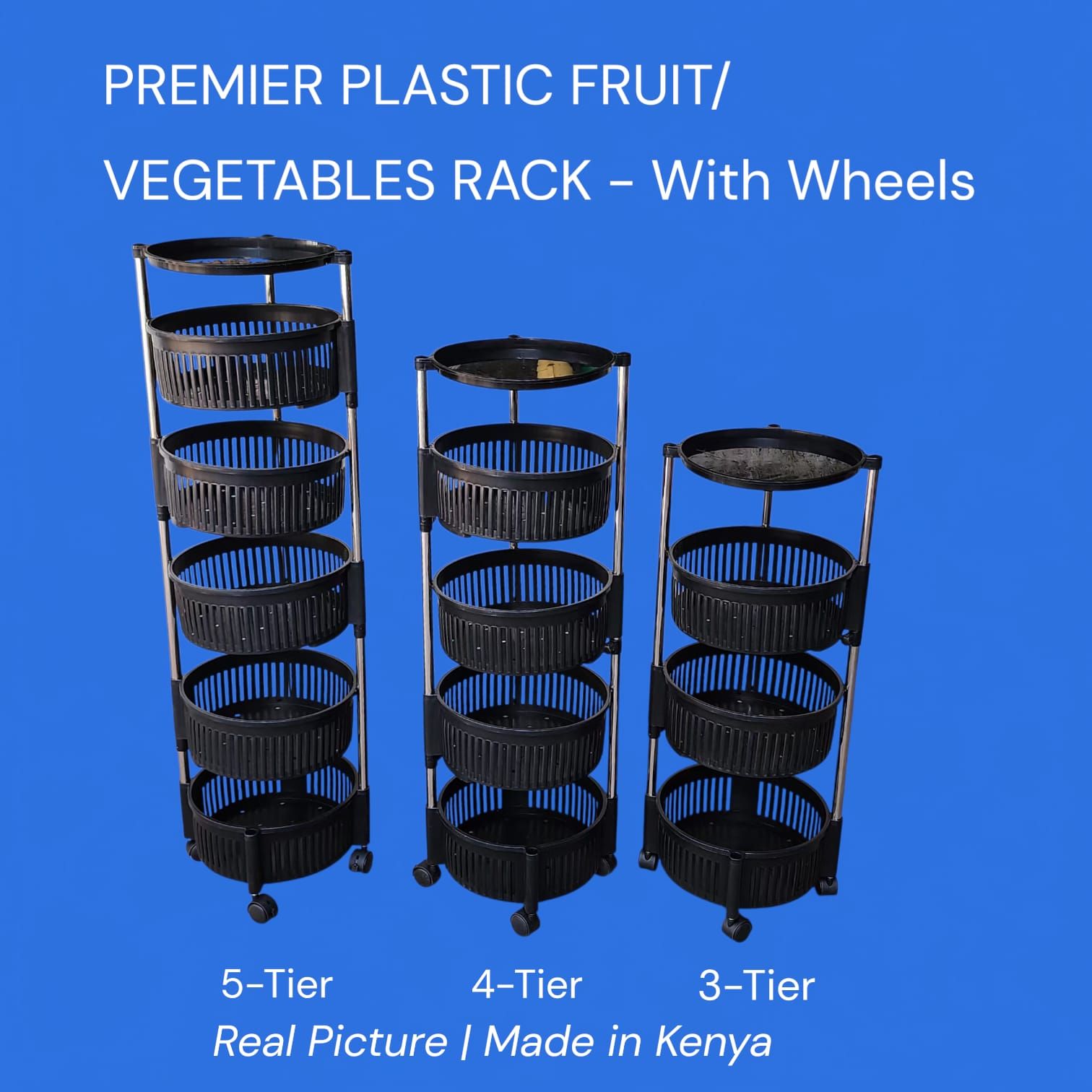 Premier Plastic Fruit & Vegetables Rack (With Wheels)
 Strong and durable plastic construction
✔️ Open basket design for proper air circulation to keep fruits & vegetables fresh
✔️ Smooth-rolling whee