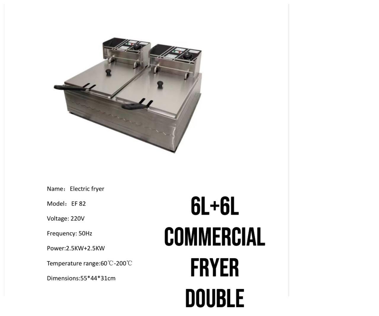 Premier Commercial Double Deep Fryer – Professional-Grade Frying Made Easy! 🔥
Upgrade your kitchen or restaurant with the Premier Commercial Double Deep Fryer — perfect for high-volume frying with ef