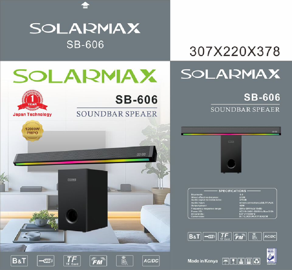 🔊🔥 SolarMax 3.1CH Soundbar Multimedia Speaker System with Woofer
Take your audio experience to the next level with the SolarMax 3.1‑Channel Soundbar Speaker System — designed for powerful sound, dee