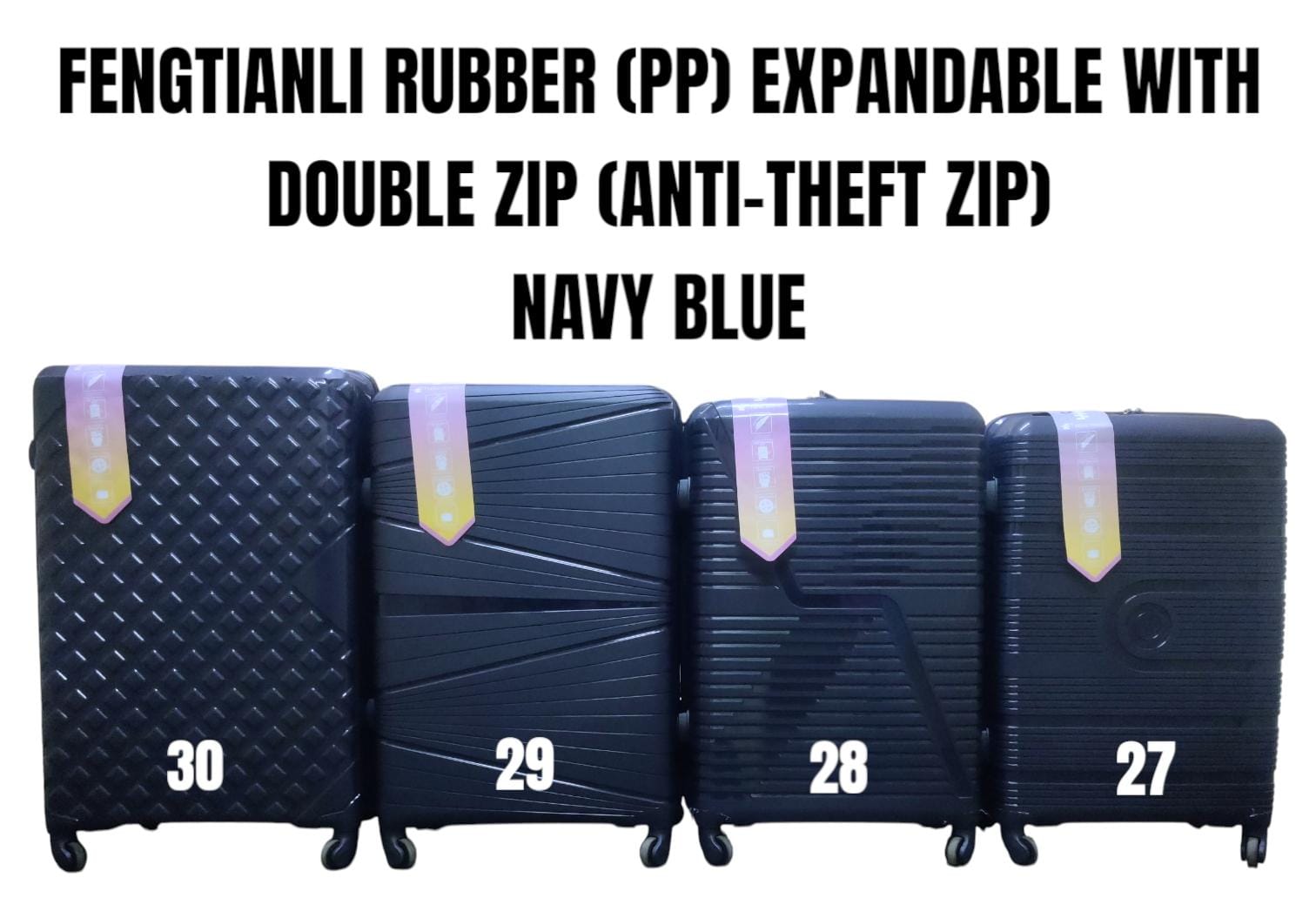 Fengtianli PP (Rubber) Suitcase – Anti-Theft Double Zip with Extension
Travel smart and secure with the Fengtianli PP (Rubber) Suitcase, featuring a double anti-theft zipper and expandable design for