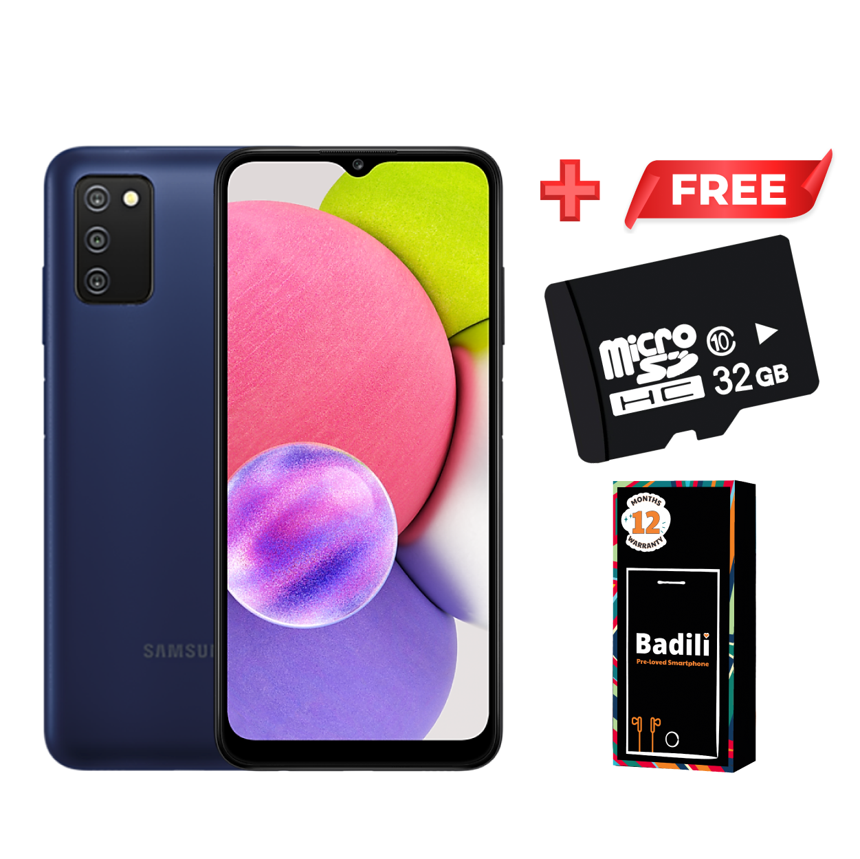 Badili Refurbished- Samsung Galaxy A03s Smartphone , 6.5", 32GB/3GB, Single Sim + Free 32 GB Memory card