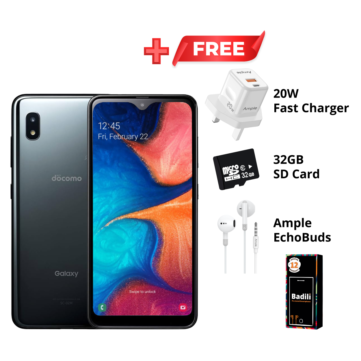 Refurbished SAMSUNG A20  3GB RAM + 32 GB Black Badili Smartphone,  13MP +8MP Camera Refurbished + Free 32 GB Memory Card
