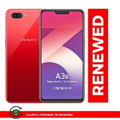Renewed Oppo A3s, DISPLAY SCREEN 6.2" INCHES, 4GB RAM & 64GB ROM, 4230MAH, DUAL SIM-Red