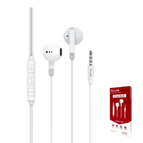 Ample Echo buds Wired Earphones with 3.5mm Jack – 1.2M Cable, High-Quality Sound (White)