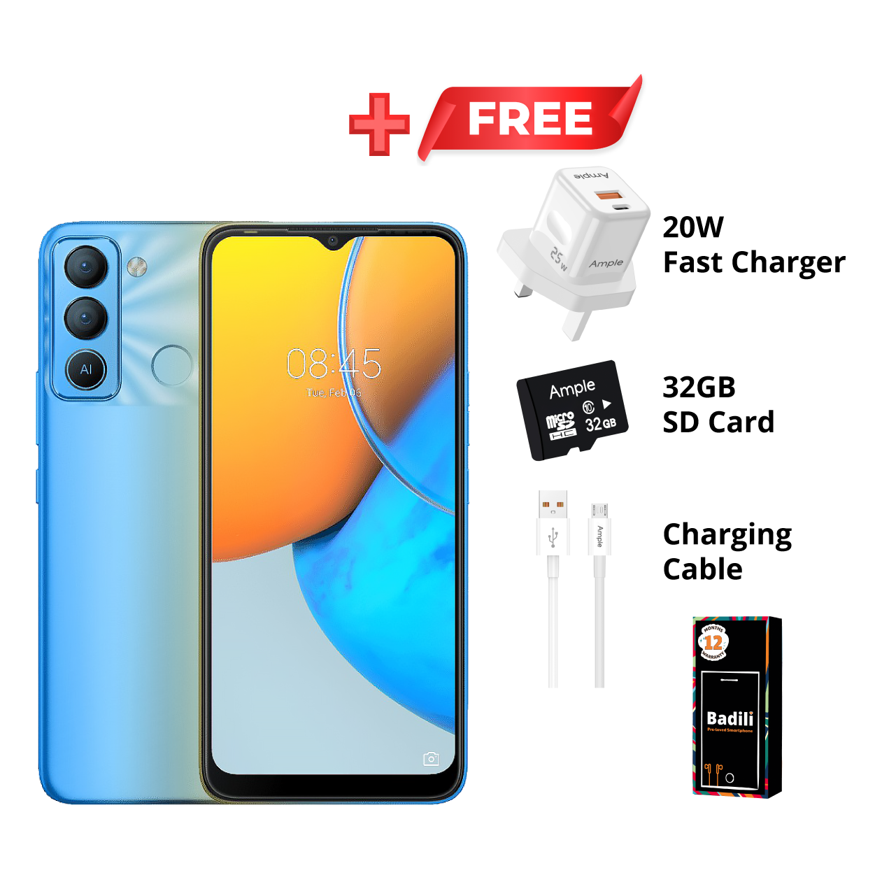 Badili Refurbished Tecno Pop 5 Pro – 2GB RAM, 32GB ROM, 6000mAh Battery, 6.52" HD+ Display, Dual SIM, 8MP Camera – Blue (1-Year Warranty) | Long Battery Life smart Phone, Face Unlock & Great Value