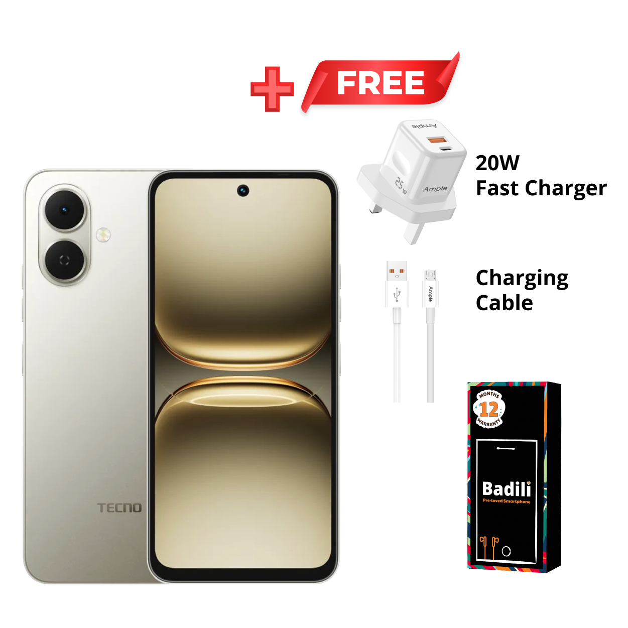 Badili Tecno Pop 10, 6.67" 120Hz Display, 13MP AI Dual Flash Camera, 5000mAh Battery, 64GB ROM + 3GB RAM (+3GB Extended), Dual SIM (4.5G LTE), Grey– Refurbished, (12-Month Warranty).