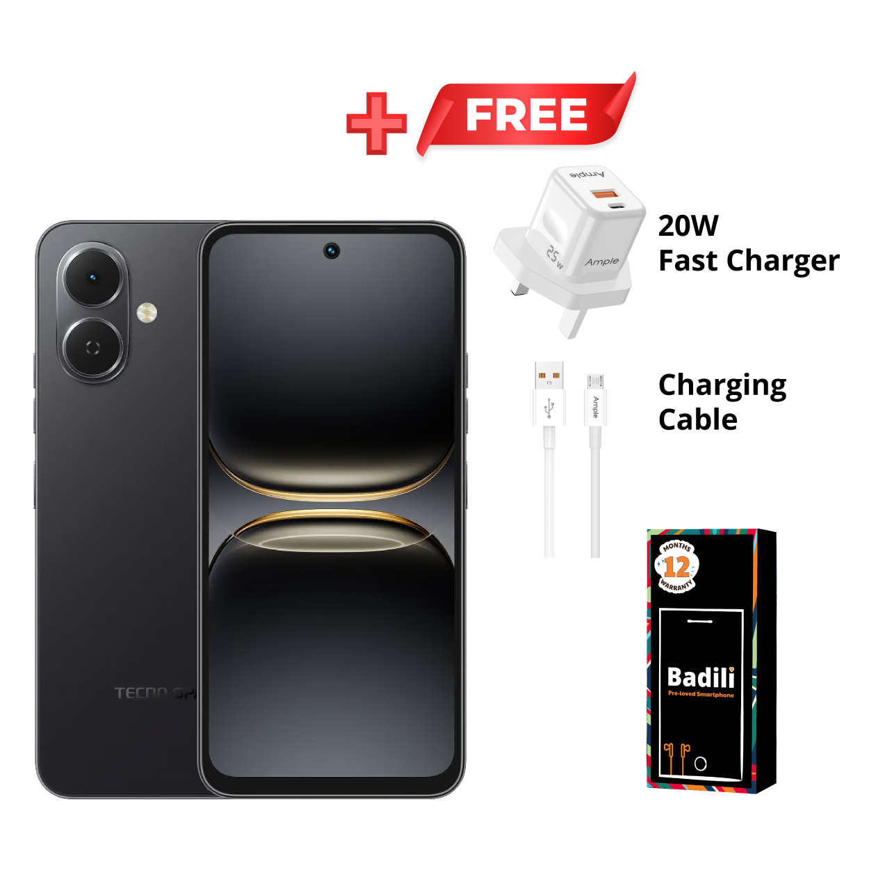 Badili Tecno Pop 10, 6.67" 120Hz Display, 13MP AI Dual Flash Camera, 5000mAh Battery, 64GB ROM + 3GB RAM (+3GB Extended), Dual SIM (4.5G LTE), Grey– Refurbished, (12-Month Warranty).