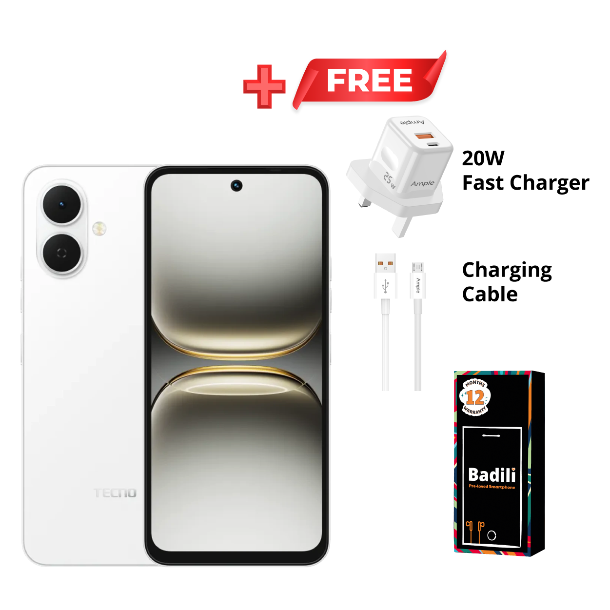 Badili Tecno Pop 10, 6.67" 120Hz Display, 13MP AI Dual Flash Camera, 5000mAh Battery, 64GB ROM + 3GB RAM (+3GB Extended), Dual SIM (4.5G LTE), Grey– Refurbished, (12-Month Warranty).