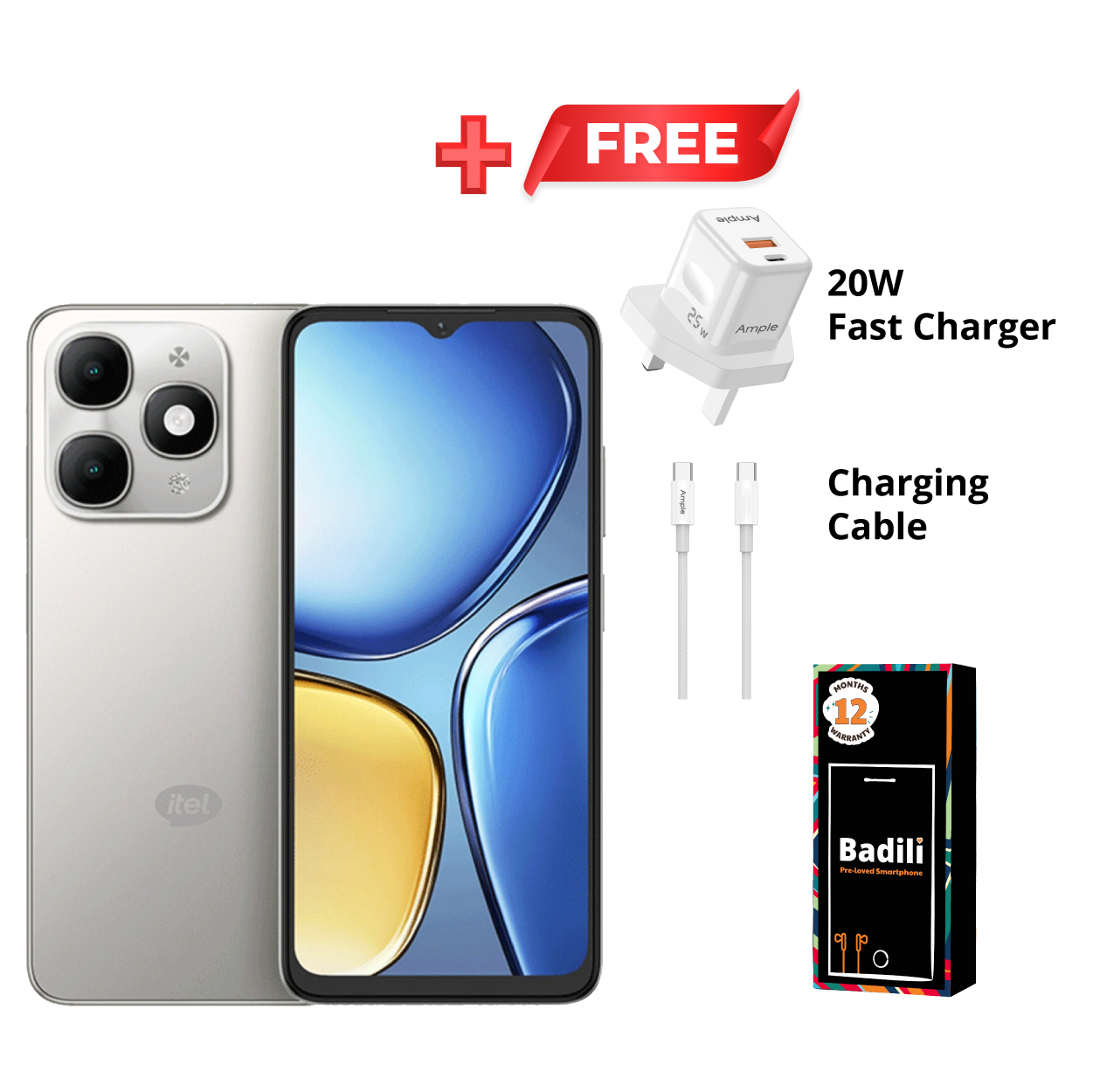 Itel A90 phone– 6.6" HD+ Display, 4GB RAM + 128GB ROM, 5000mAh Battery, Android 14, Dual SIM, 13MP AI Camera -Badili Refurbished Smartphone.