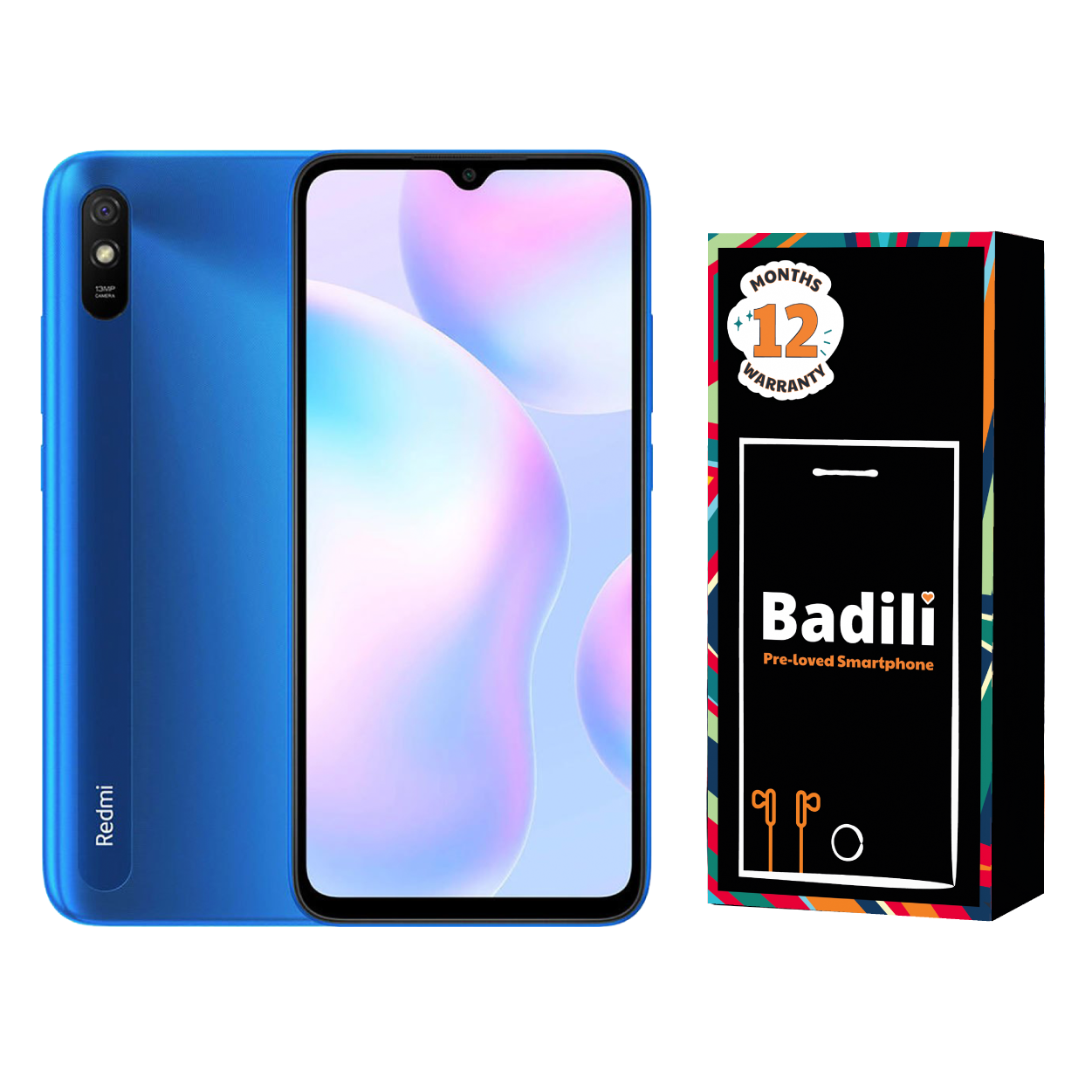 Redmi 9A Smarphone  4/64GB ROM, 6.53" HD+ Display, 5000mAh Battery, 13MP AI Camera – Dual SIM –Blue - Badili Refurbished