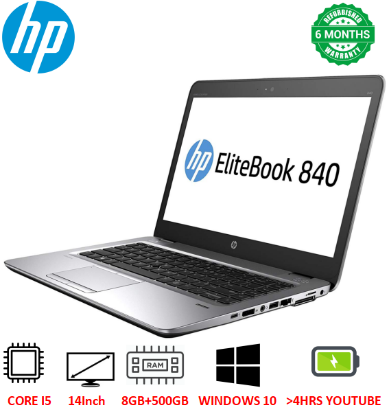 ( i5+8GB+500GB ) Refurbished Hp Elitebook 840 G1 Intel Core i5 4th gen - 8GB RAM 500GB HDD ROM - 14'' Windows 10 Notebook Laptop -Webcam Intel HD Graphics Notebook
