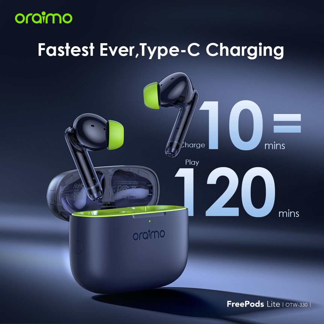 (SPECIAL OFFER)Oraimo FreePods Lite ENC True Wireless Earbuds Model: OTW-330 40 hrs playtime  Bluetooth earphone