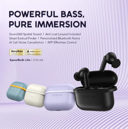 Oraimo SpaceBuds Lite Sound 360 Anti-Lost True Wireless Earbuds 🔸Sound360 Spatial Audio🔸 Smart Earbud Finder🔸  Free Anti-Lost Lanyard Included 🔸40-Hr Long Playtime