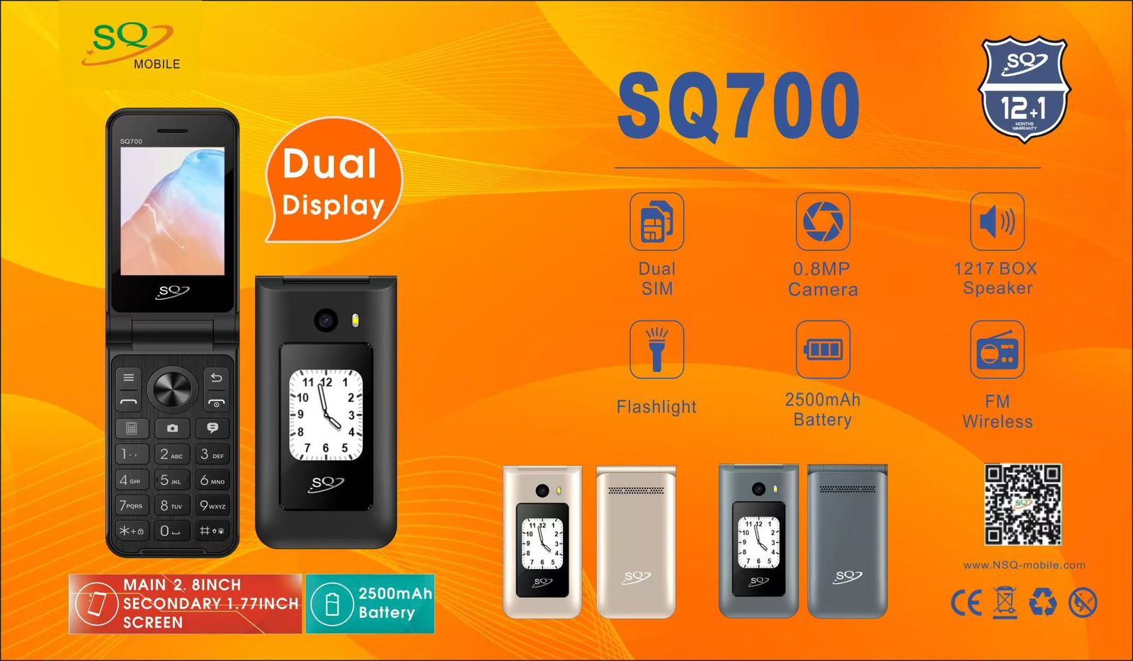 NEW ALERT!! SQ 700 Flip Phone 🔸2.8''Main Screen Display 1.77''Secondary Screen Display🔸Dual SIM Cards 🔸2500mAh Powerful Battery🔸 Camera🔸Flashlight Torch and Fm Wireless