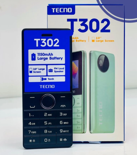Tecno T302 (Dual Sim) Button Phone🔹 Torch 🔹Wireless FM🔹 Battery Capacity 1150mAh🔹 Camera  Feature Kabambe Mobile Phone