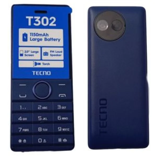 Tecno T302 (Dual Sim) Button Phone🔹 Torch 🔹Wireless FM🔹 Battery Capacity 1150mAh🔹 Camera  Feature Kabambe Mobile Phone