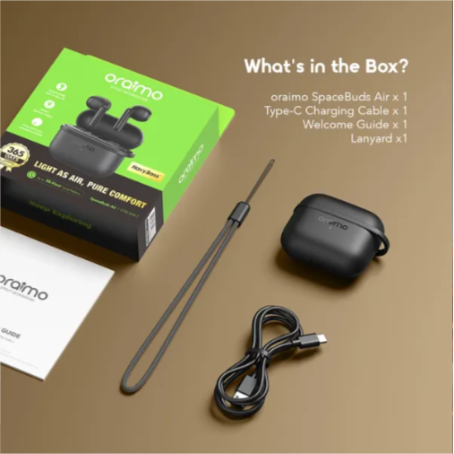 Oraimo SpaceBuds Air 38 Hours Smart Finder True Wireless Earbuds, Comfortable Half-In-Ear Fit , Smart Earbud Finder ,Free Anti-Lost Lanyard Included, MODEL:OTW-324S
