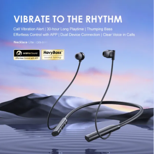 Oraimo Necklace Lite Call Vibration Wireless Headphones IPX4 waterproof and Noise reduction in calls and with dual device connection 30Hr Playtime (Lights On) & Vibration Notifications