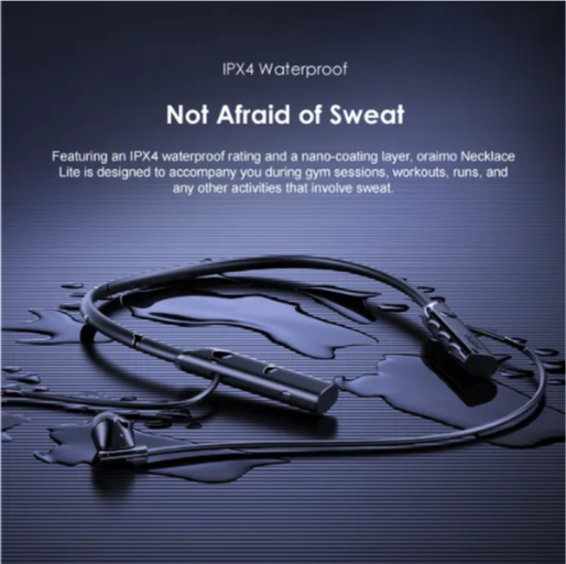 Oraimo Necklace Lite Call Vibration Wireless Headphones IPX4 waterproof and Noise reduction in calls and with dual device connection 30Hr Playtime (Lights On) & Vibration Notifications
