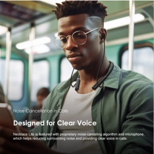 Oraimo Necklace Lite Call Vibration Wireless Headphones IPX4 waterproof and Noise reduction in calls and with dual device connection 30Hr Playtime (Lights On) & Vibration Notifications