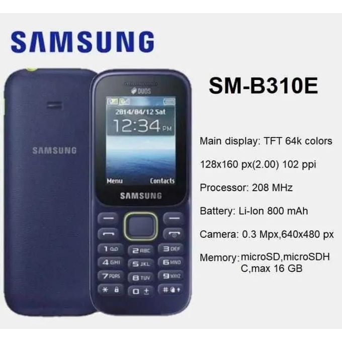 New Samsung Guru SM-B310E FM Radio, Battery capacity 800mAh,Unlock Dual Sim card, GSM Phone 3.5 mm jack,2.0''screen display,mp3 music player Feature phone