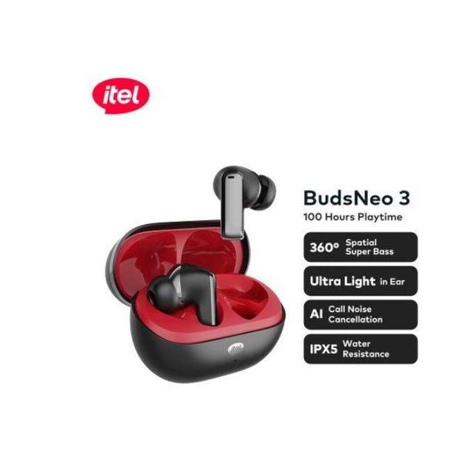 ITEL Buds Neo 3 ANC Wireless Bluetooth Earphone,100 Hours Playtime 360° Spatial Super Bass Enjoy music marathon,IPX5 Water Resistance with Al Call Noise Cancellation Ear pods