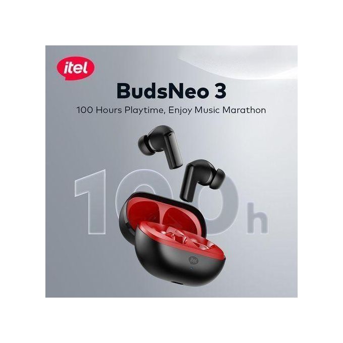 ITEL Buds Neo 3 ANC Wireless Bluetooth Earphone,100 Hours Playtime 360° Spatial Super Bass Enjoy music marathon,IPX5 Water Resistance with Al Call Noise Cancellation Ear pods