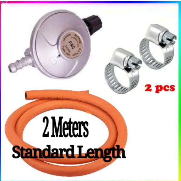 Pac Pressure 6kg Gas Regulator Plus FREE Gas Delivery Hose Pipe 2M & Safety Clips For 2 Meko Tabletop Cooker burner
