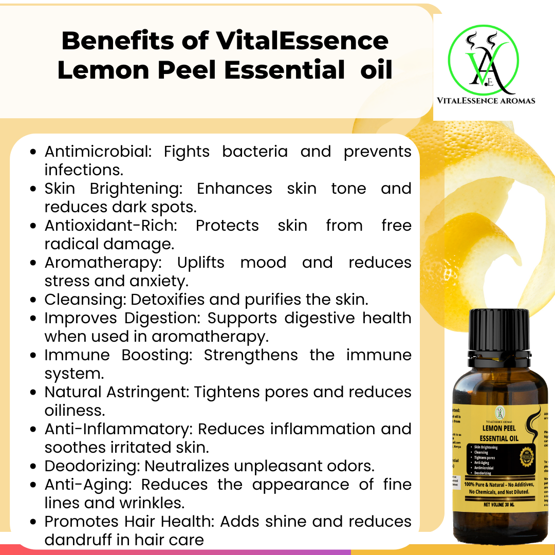 Lemon Peel Essential Oil- 100% Pure, Undiluted, Therapeutic Grade,Antimicrobial,Skin Brightening ,Tightens pores