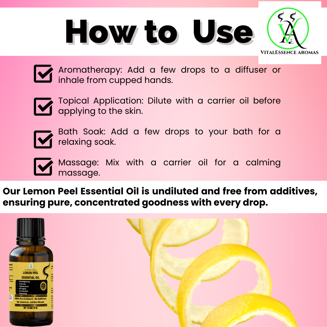 Lemon Peel Essential Oil- 100% Pure, Undiluted, Therapeutic Grade,Antimicrobial,Skin Brightening ,Tightens pores