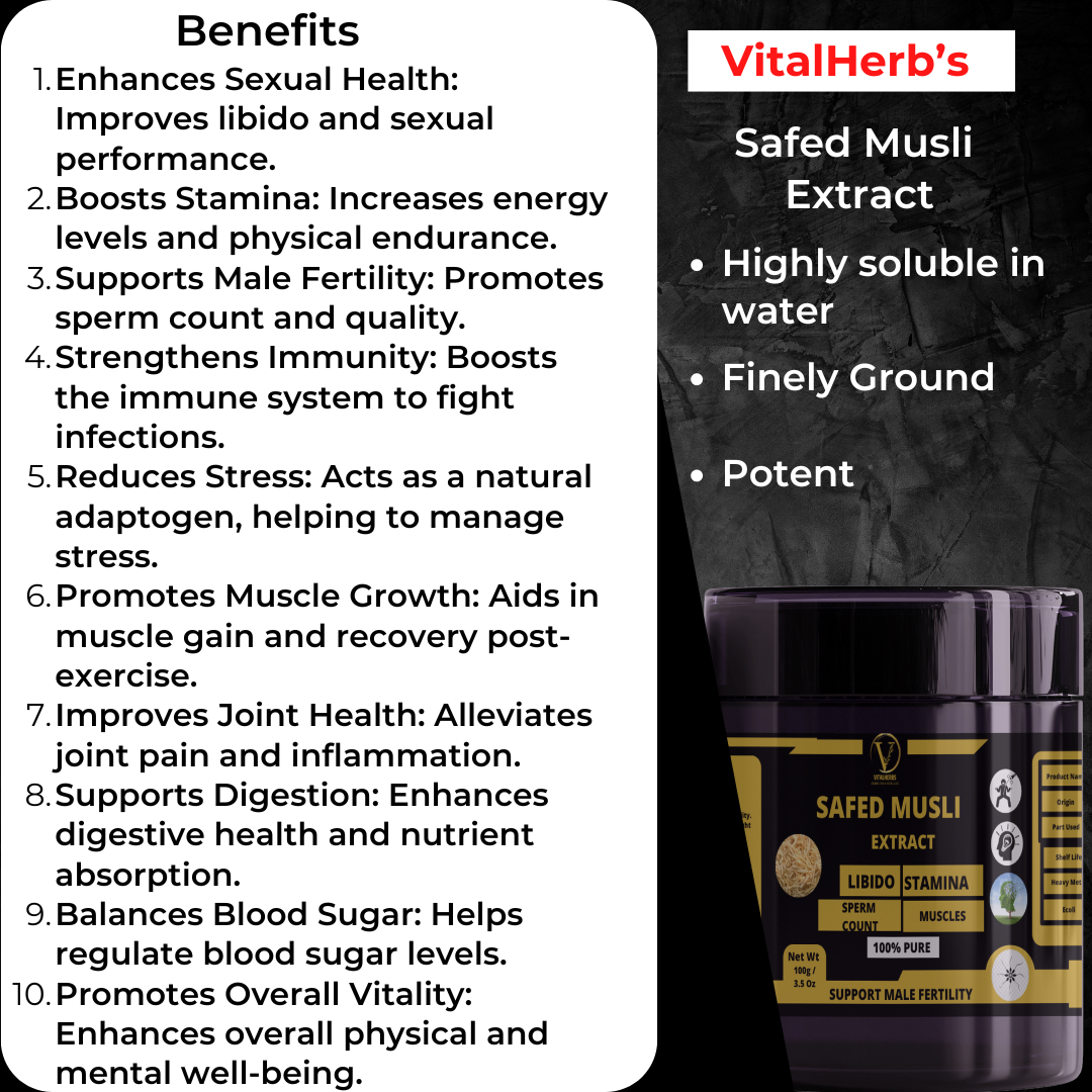 Safed Musli powder-  100% Pure, Improves libido,Promotes sperm count and quality,Boosts Stamina