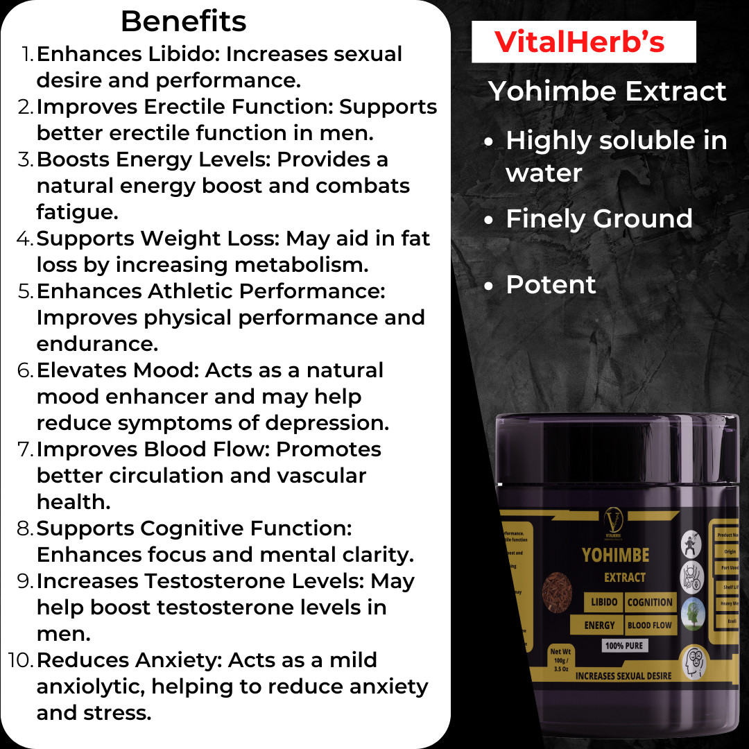 Yohimbe Extract Powder - 100% Pure,Enhances Libido,Improves Erectile Function,Boosts Energy Levels: