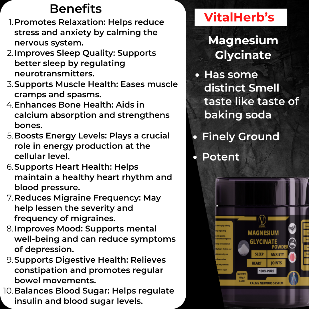 Magnesium Glycinate Powder - 100% Pure,Promotes Relaxation,Improves Sleep Quality,Reduces Migraine Frequency