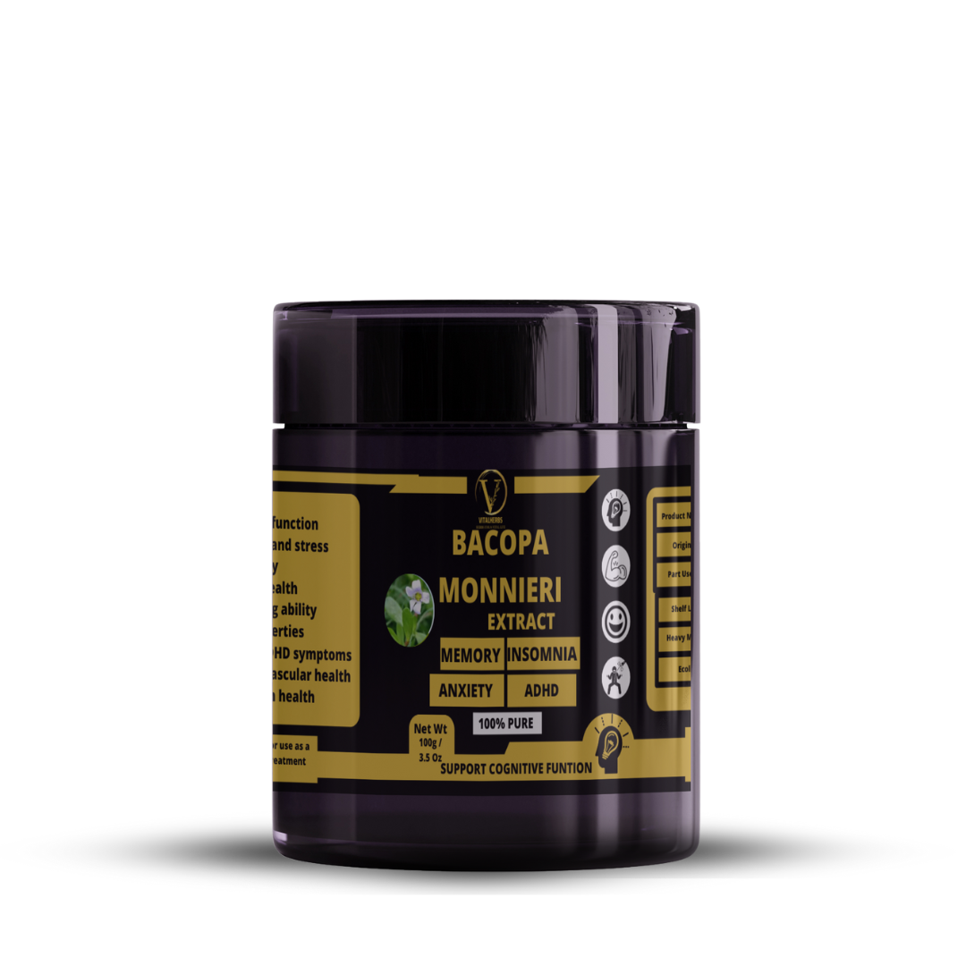Bacopa Monnieri Extract Powder - 100% Pure,Boosts cognitive function,Reduces anxiety and stress,Improves memory