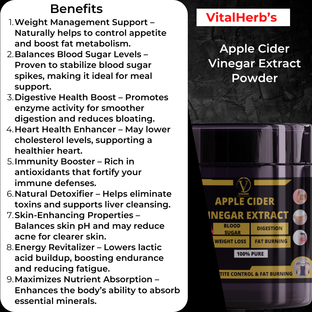 Apple Cider Vinegar Extract Powder  - 100% Pure,Control Appetite & Boost Fat Metabolism,Balances Blood Sugar Levels,Lower Cholesterol Levels