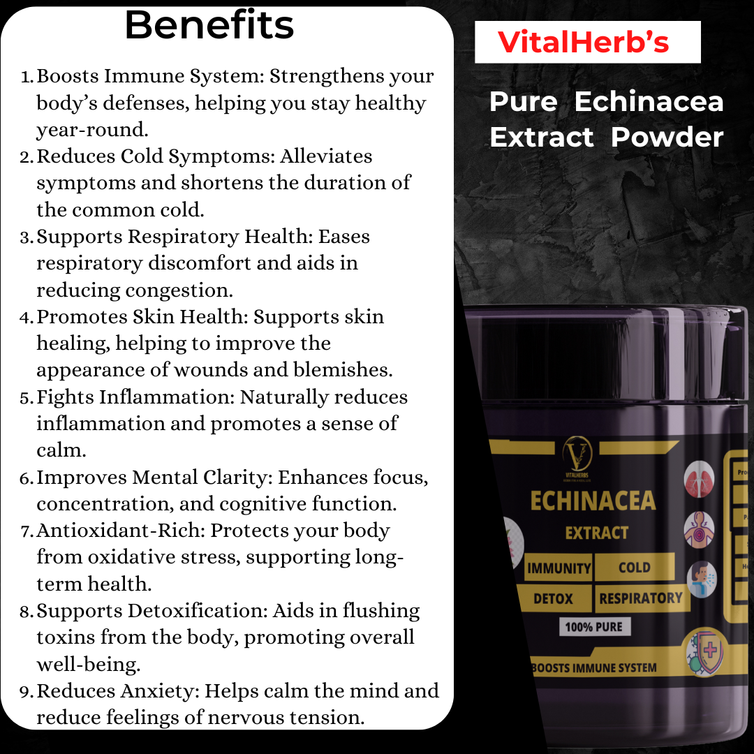 Echinacea Extract Powder -100% Pure,Boosts Immune System,Reduces Cold Symptoms,Supports Respiratory Health
